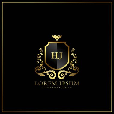 Restoran, Kraliyet, Butik, Cafe, Otel, Heraldic, Mücevher, Moda ve diğer vektör illüstrasyonları için HJ İlk Mektup Logosu şablonu