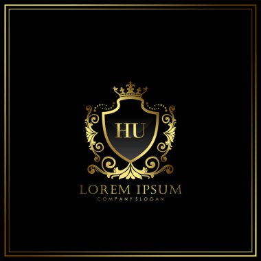 Restoran, Kraliyet, Butik, Cafe, Otel, Heraldic, Mücevher, Moda ve diğer vektör illüstrasyonları için HU İlk Mektup Logosu şablonu
