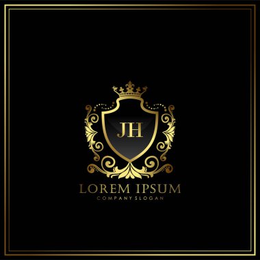 Restoran, Kraliyet, Butik, Cafe, Otel, Heraldic, Mücevher, Moda ve diğer vektör illüstrasyonları için JH İlk Mektup Logosu şablonu
