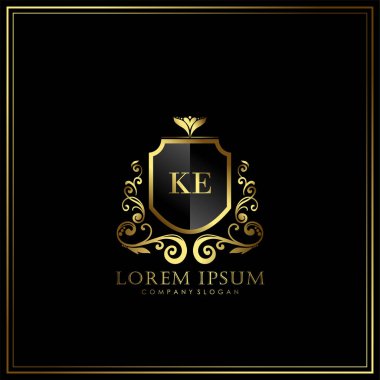 Restoran, Kraliyet, Butik, Cafe, Otel, Heraldic, Mücevher, Moda ve diğer vektör illüstrasyonları için KE İlk Mektup Logosu şablonu