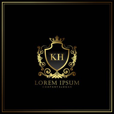 Restoran, Kraliyet, Butik, Cafe, Otel, Heraldic, Mücevher, Moda ve diğer vektör illüstrasyonları için KH İlk Mektup Logosu şablonu