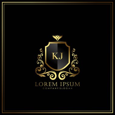 Restoran, Kraliyet, Butik, Cafe, Otel, Heraldic, Mücevher, Moda ve diğer vektör illüstrasyonları için KJ İlk Mektup Logosu şablonu