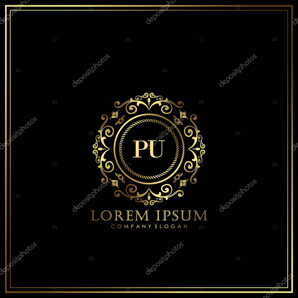 PU Initial Letter Luxury Logo template in vector for Restaurant, Royalty, Boutique, Cafe, Hotel, Heraldic, Jewelry, Fashion and other vector illustration