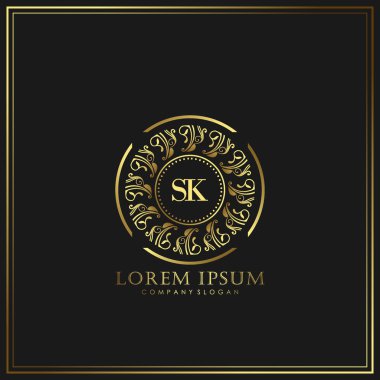 Restoran, Kraliyet, Butik, Cafe, Otel, Heraldic, Mücevher, Moda ve diğer vektör illüstrasyonları için SK İlk Mektup Logosu şablonu