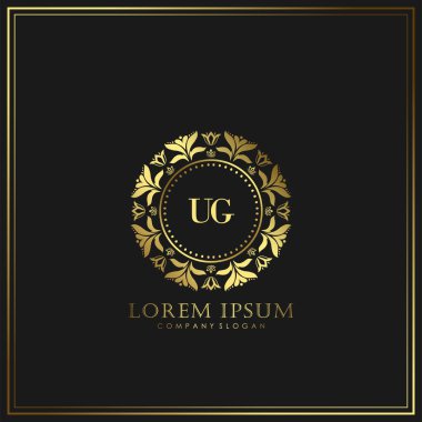 Restoran, Kraliyet, Butik, Kafe, Otel, Heraldik, Mücevher, Moda ve diğer vektör illüstrasyonları için UG İlk Mektup Lüks Logo şablonu.