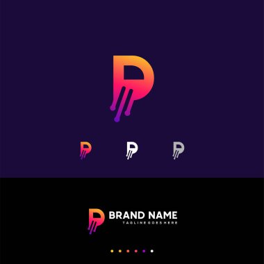 D ilk teknik harf logo tasarımı vektörü