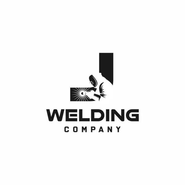 Letter Welding Logo Welder Silhouette Working Weld Helmet Simple Modern — Stock Vector