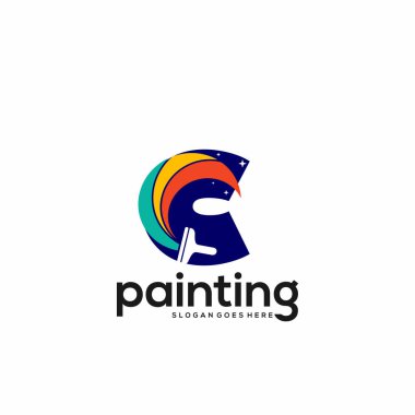 C harfi logosu ve boya bırakma kombinasyonu, renkli logo şablonu