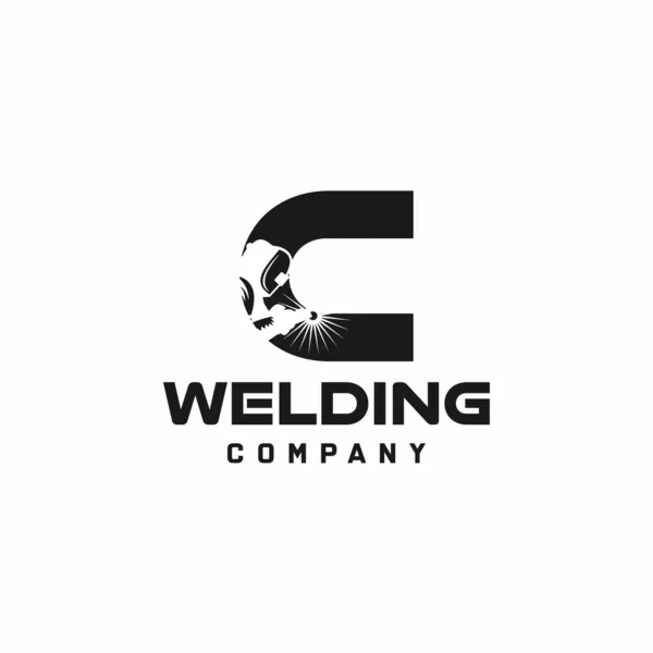 Letter Welding Logo Welder Silhouette Working Weld Helmet Simple Modern — Stock Vector