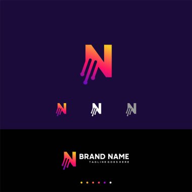 N ilk teknik harf logo tasarım vektörü
