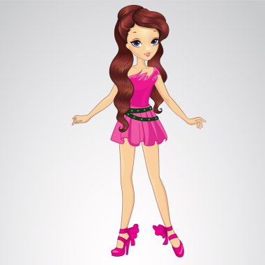 Kısa pembe elbiseli kız moda