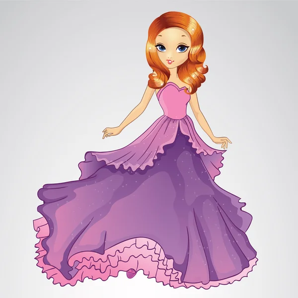 Beautiful Princess In Purple Dress — Stock Vector