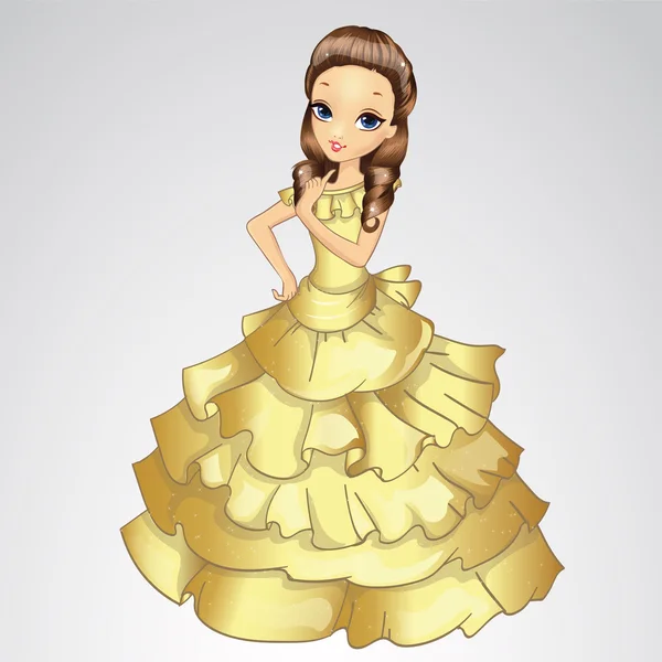 Belle princesse en robe d'or — Image vectorielle