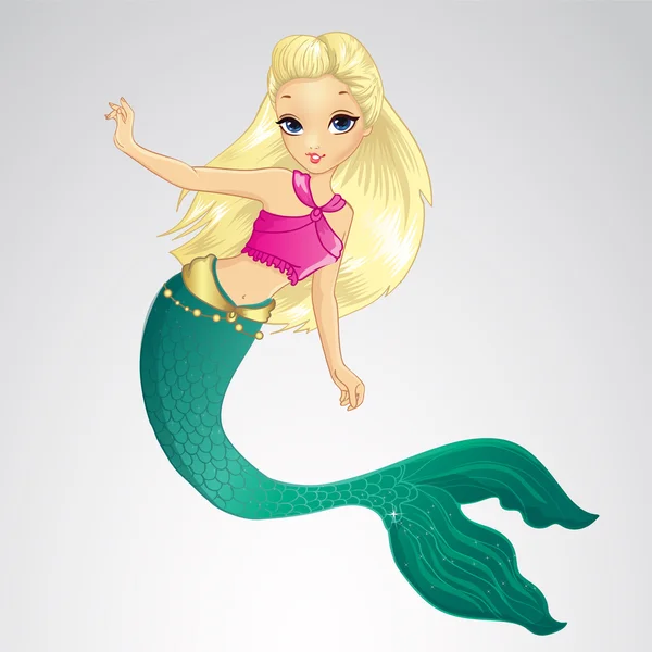 Sirena con pelo largo y rubio — Vector de stock