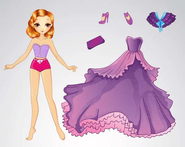 Princesa de papel em vestido roxo — Vetor de Stock