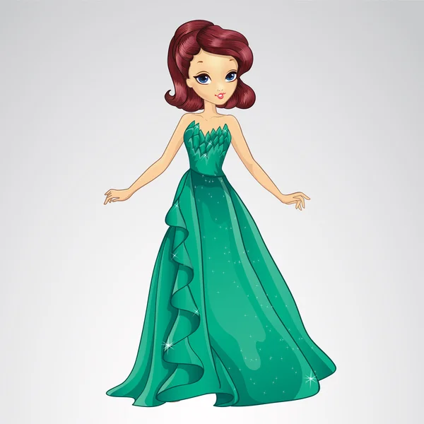 Princesse en robe de soirée verte — Image vectorielle
