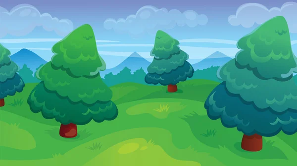 전나무 숲 게임 배경 — 스톡 벡터