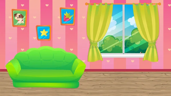 Habitación Rosa con sofá verde — Vector de stock