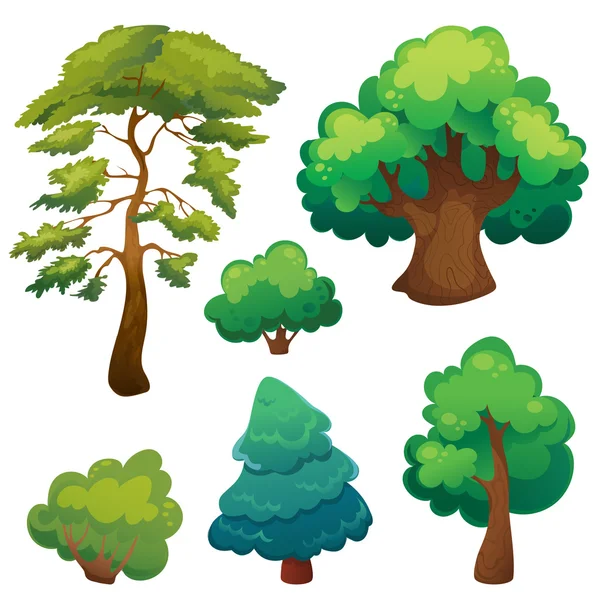 Ensemble d'arbres dessinés stylisés — Image vectorielle