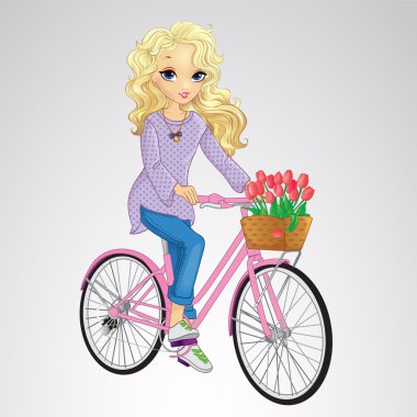 Sarışın kız pembe bisiklet sürme