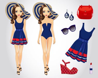 Kız için moda mavi plaj seti