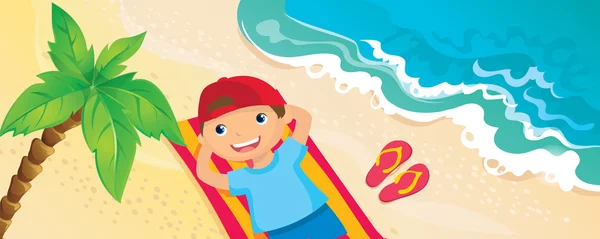 Niño acostado en la playa — Vector de stock