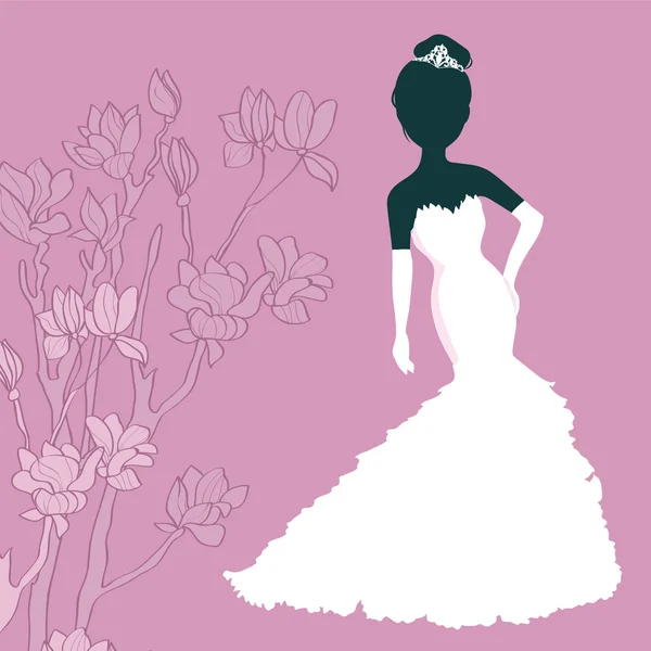 Silueta chica en vestido de novia — Vector de stock