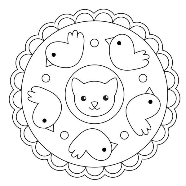 Coloriage Oiseau et chat Mandala — Image vectorielle