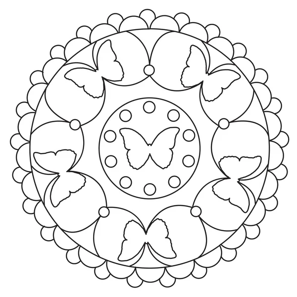 Simpele vlinder Mandala kleurplaten — Stockvector