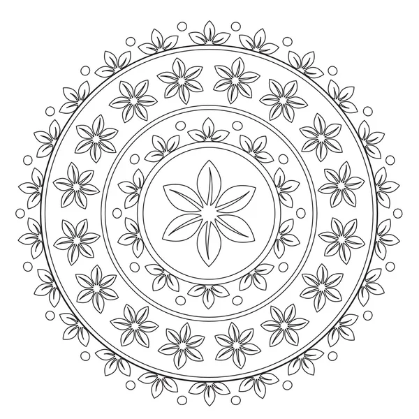 Coloriage Mandala Fleur Noire — Image vectorielle