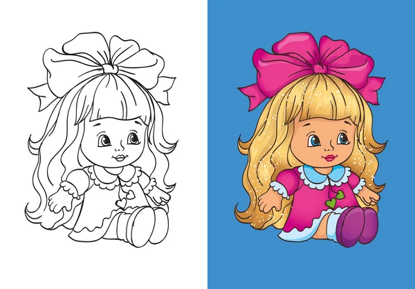 Livre De Coloriage De Mignon Dall En Robe Rose — Image vectorielle