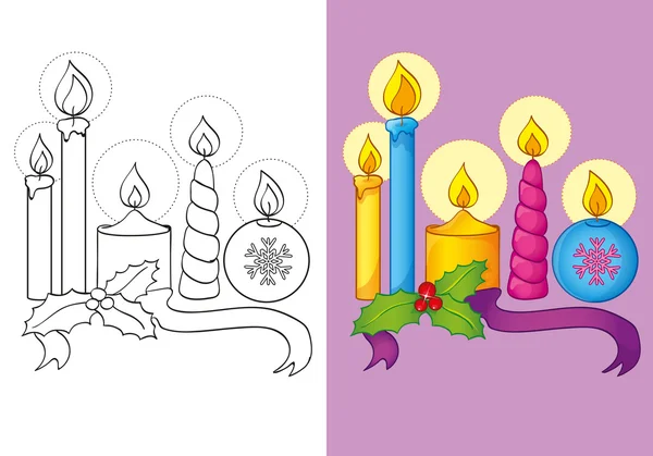 Libro para colorear de diferentes velas de Navidad — Archivo Imágenes Vectoriales