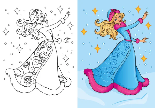 Libro para colorear de doncella de nieve — Vector de stock