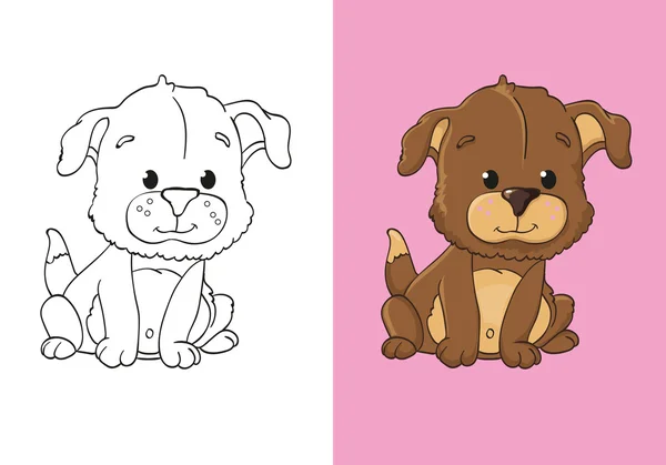 귀여운 갈색 강아지의 색칠 하기 책 — 스톡 벡터