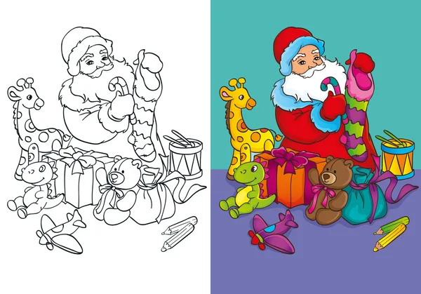 Livre à colorier du Père Noël Packs Cadeaux — Image vectorielle