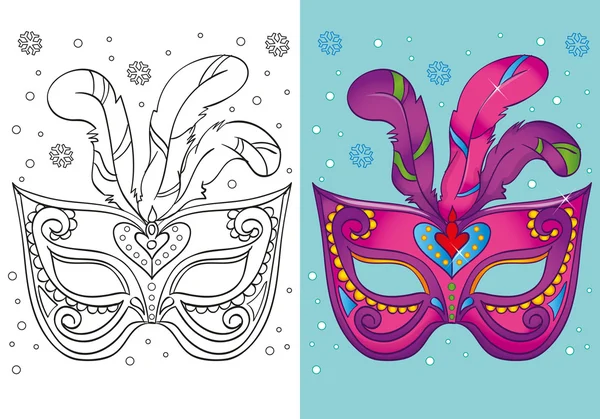 Coloring Book Of Christmas Purple Carnival Mask — Stock Vector