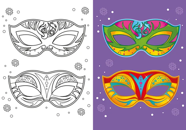 Coloring Book Of Christmas Carnival Masks — Stock Vector