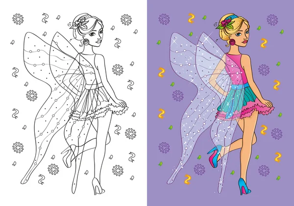 Målarbok av flicka i Fairy kostym — Stock vektor