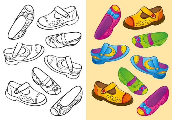 Libro para colorear de establecer zapatos diferentes — Vector de stock