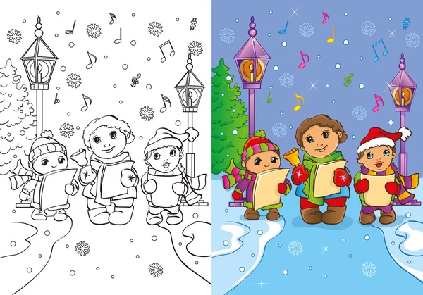 Libro para colorear de niños Canta villancicos de Navidad — Vector de stock