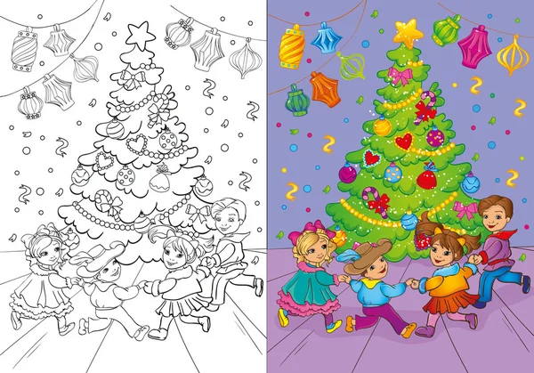 Livro para colorir de Natal Carnaval Rounde Dance —  Vetores de Stock