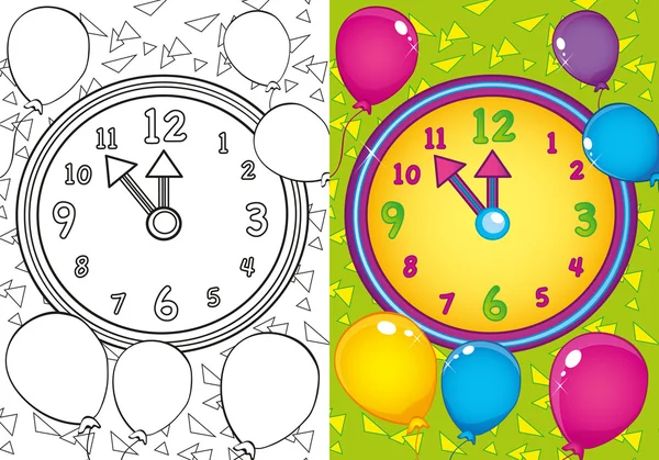 Libro para colorear del reloj de Navidad y bolas — Archivo Imágenes Vectoriales