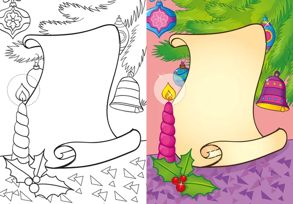 Livre à colorier de rouleau de Noël avec bougie — Image vectorielle