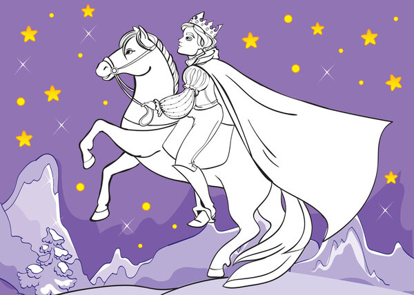 Coloring Book Of Prince Rides Horse At Night