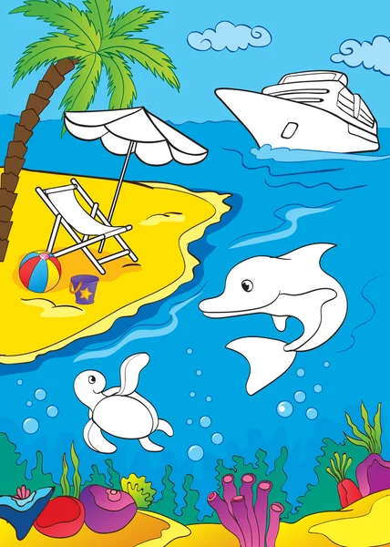 Coloring Book Of Sea And Marina Life — Stock Vector