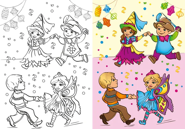 Libro para colorear de niños con disfraces de carnaval — Archivo Imágenes Vectoriales