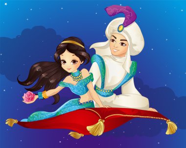 Aladdin On Flying Carpet At Night clipart