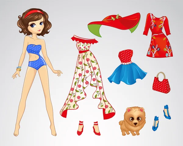 Papel Morena Retro Doll —  Vetores de Stock