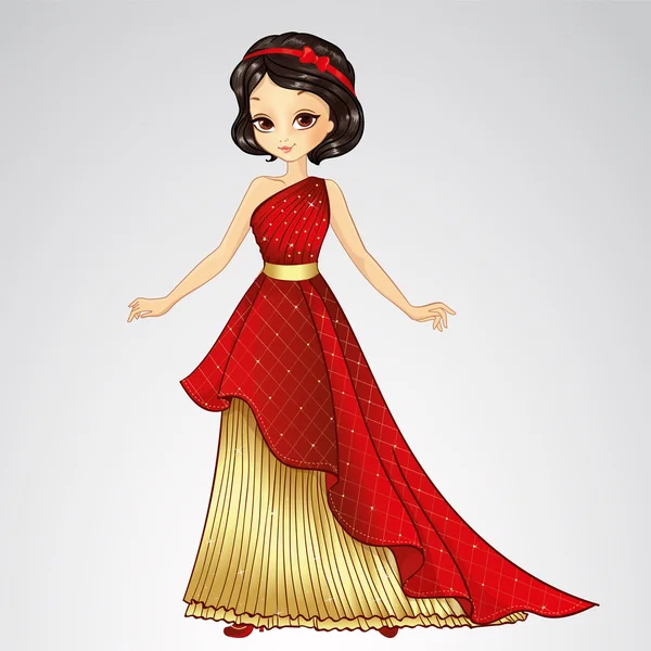 Morena princesa en vestido rojo — Vector de stock