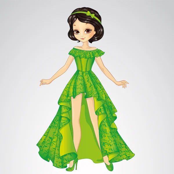 Beauty Princess In Green Dress — Stock Vector